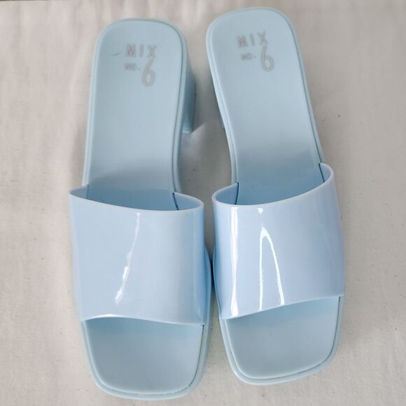 Mix No. 6 Platform Slide Sandals Chunky Block Heel Baby Blue Summer Shoes Size 9 - Picture 2 of 7